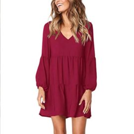 V-neck long sleeved solid color dress