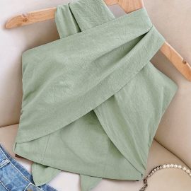 Cross-border European and American style summer new cross-neck cropped slim-fit casual vest