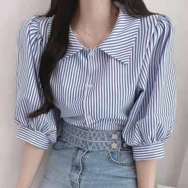 Vintage Half-Sleeve Striped Shirt