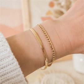 Non-fading gold snake bone, imported from the USA, 14K gold-plated, super bright flat blade bracelet,