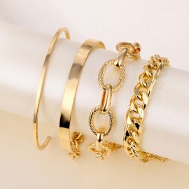 Punk Metal Marble Geometric Bracelet Set