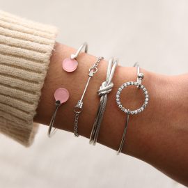4-piece set, diamond-encrusted round arrow bracelets