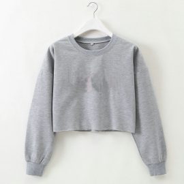 Short Solid Color Long Sleeve Sweatshirt