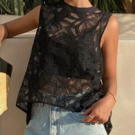 French Lace Vest Round Neck Women's Top T-Shirt