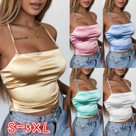 Solid color slim fitting strap short top