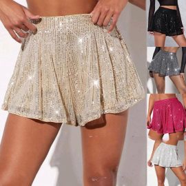 Women's sparkly sequined shorts, glossy pants