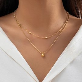 2-piece comma pendant snake bone chain necklace set