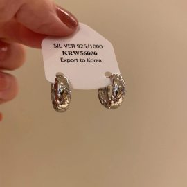 Silver diamond-patterned hoop earrings