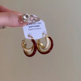 French retro burgundy color-blocked earrings
