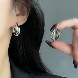 Metallic Cross Double Hoop Geometric Earrings