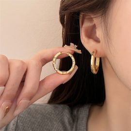 Metal earrings for women, plain hoop, slimming for round faces