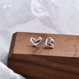 S999 Sterling Silver Heart-Shaped Earrings