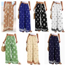 Bohemian resort style wide-leg pants