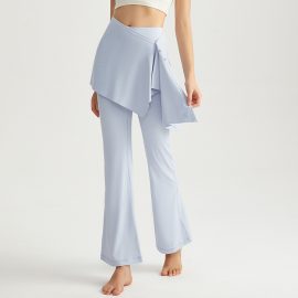 Faux two-piece high-waisted hip-lifting nude yoga pants with a flared skirt