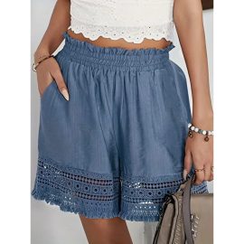 High-waisted casual lace cutout shorts