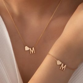 2pcs Heart & Letter Decor Jewelry Set