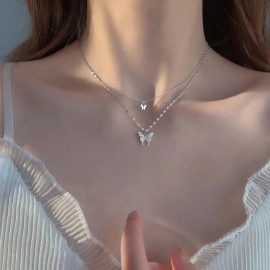 Titanium steel colorfast double-layer butterfly necklace