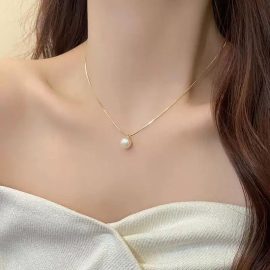 New Korean style round pearl pendant necklace