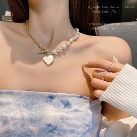 Asymmetrical Pearl Heart Necklace