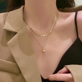 Metallic Fashion Design Geometric Sphere Double-Layer Necklace