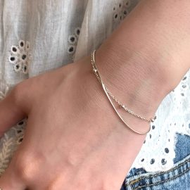 Double-layer silver bead bracelet