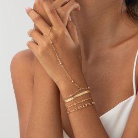 4-piece flat snake bone chain bracelet set