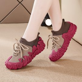 Women's elastic sock shoes, summer 2025 new style, breathable knit high-top women's shoes