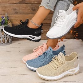 Plus Size, Comfortable Soft-Soled , Fly-Knit , Casual Sports Shoes, Flat Casual Versatile