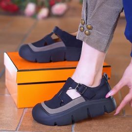 Summer casual sports shoes, hollowed-out breathable thick sole, height-increasing, ultra-lightweight