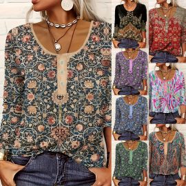 Round Neck Elegant Plus-Size Women's Long-Sleeve T-Shirt