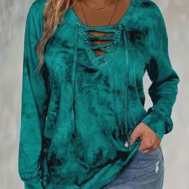 Plus size women's tie dye printed long sleeved T-shirt