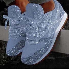 Plus Size 2025 Autum New Sequined Platform Heels Breathable Rhinestone Shoes