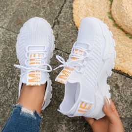 Plus Size 2026 Women's Casual Shoes, Fly-Knit Upper, Running Trendy Korean Style Sneakers