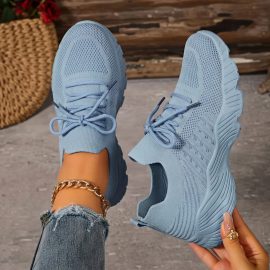 Plus size, solid color, lightweight casual shoes, breathable fly knit sports shoes