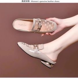 Genuine Leather Mesh Half-Slippers