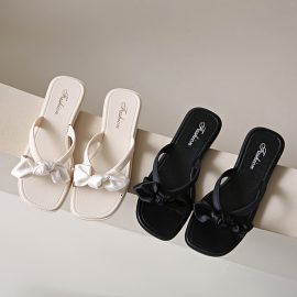 2025 New Fashionable French-Style Gentle Bow Flat Sandals
