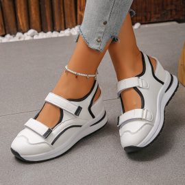 Plus Size, Thick-Soled, Fly-Knit, Breathable, Color-Blocking Casual Shoes