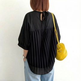 Japanese-style new loose slimming short-sleeved round neck solid color top