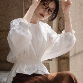 2026 Style Round Neck French Fashion Loose Fit Slimming Comfortable Long Sleeve Shirt