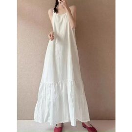 French-style white spaghetti strap dress