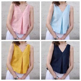 2026 Spring/Summer Reversible Sleeveless V-neck Solid Color Cotton Linen Loose Top