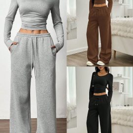 Women's wide leg pants slim fit two-piece set