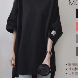Japanese and Korean style plus-size summer long patchwork short-sleeved t-shirt