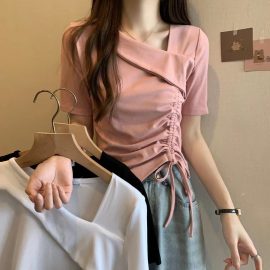 Irregular high-waisted short-sleeved T-shirt