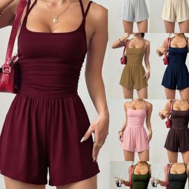2026 Casual Strapless Jumpsuit Shorts Wide Leg Loose Fit