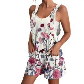 Print Jumpsuit - Casual Position Print V-Neck Suspender Pocket Jumpsuit