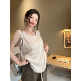 Plus-size sleeveless backless patchwork top