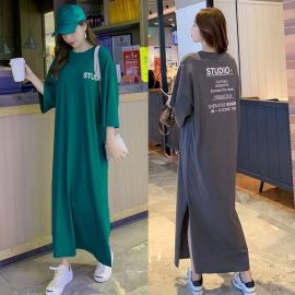 Three-quarter sleeve loose long dress