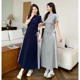 2025 Summer Korean Casual Fashion Suit Sports Casual Bow Short Sleeve T-Shirt + Skirt Two-Piece Suit