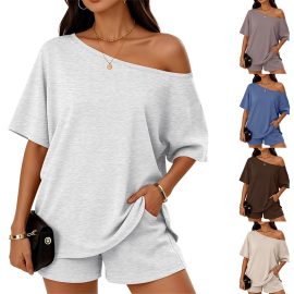 2026 Summer casual oblique collar shirt shorts suit